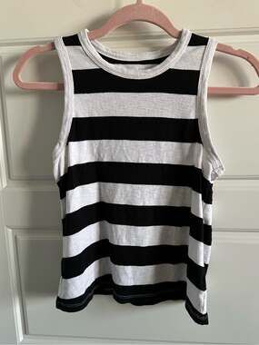 Marled Large Black White Striped Sleeveless Tank Top Women’s 90s Preppy